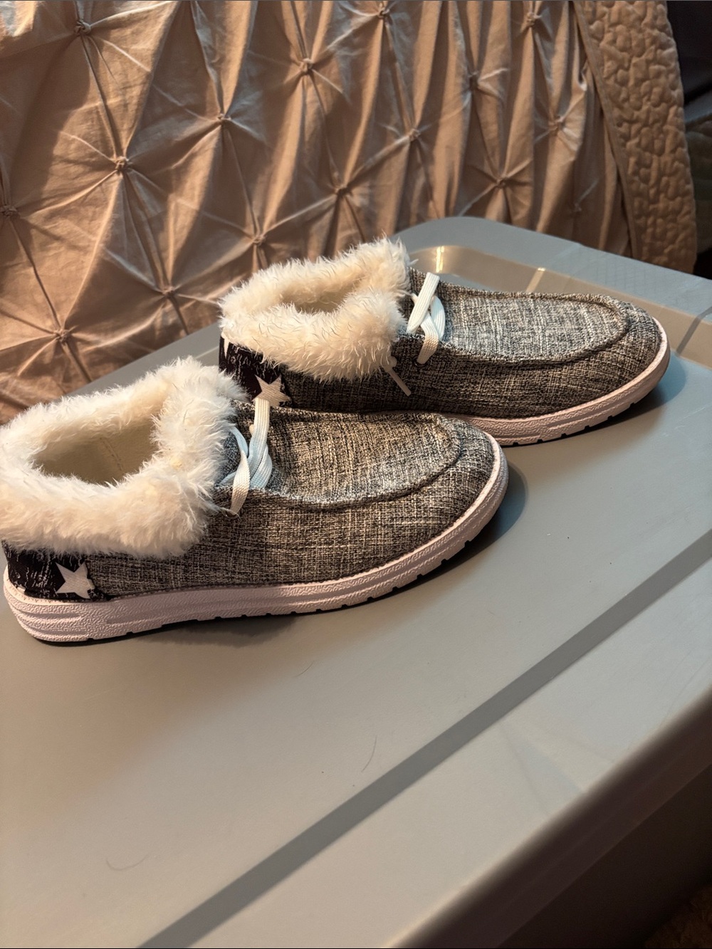 Cozy Faux-Fur Lined Gray Slip-On Flats